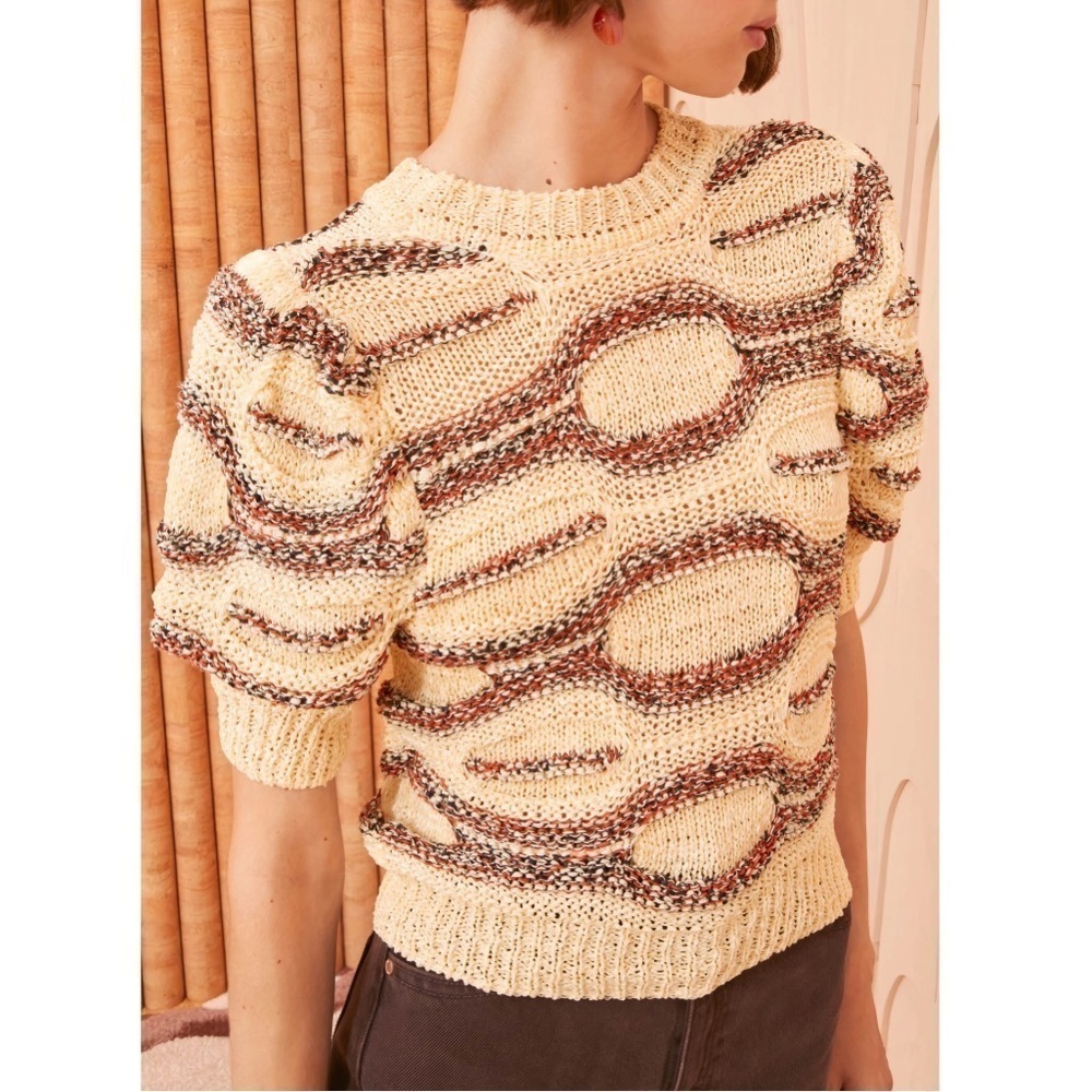 NWOT Ulla Johnson Short Puff-Sleeve Crochet Knit Alba Sweater Top